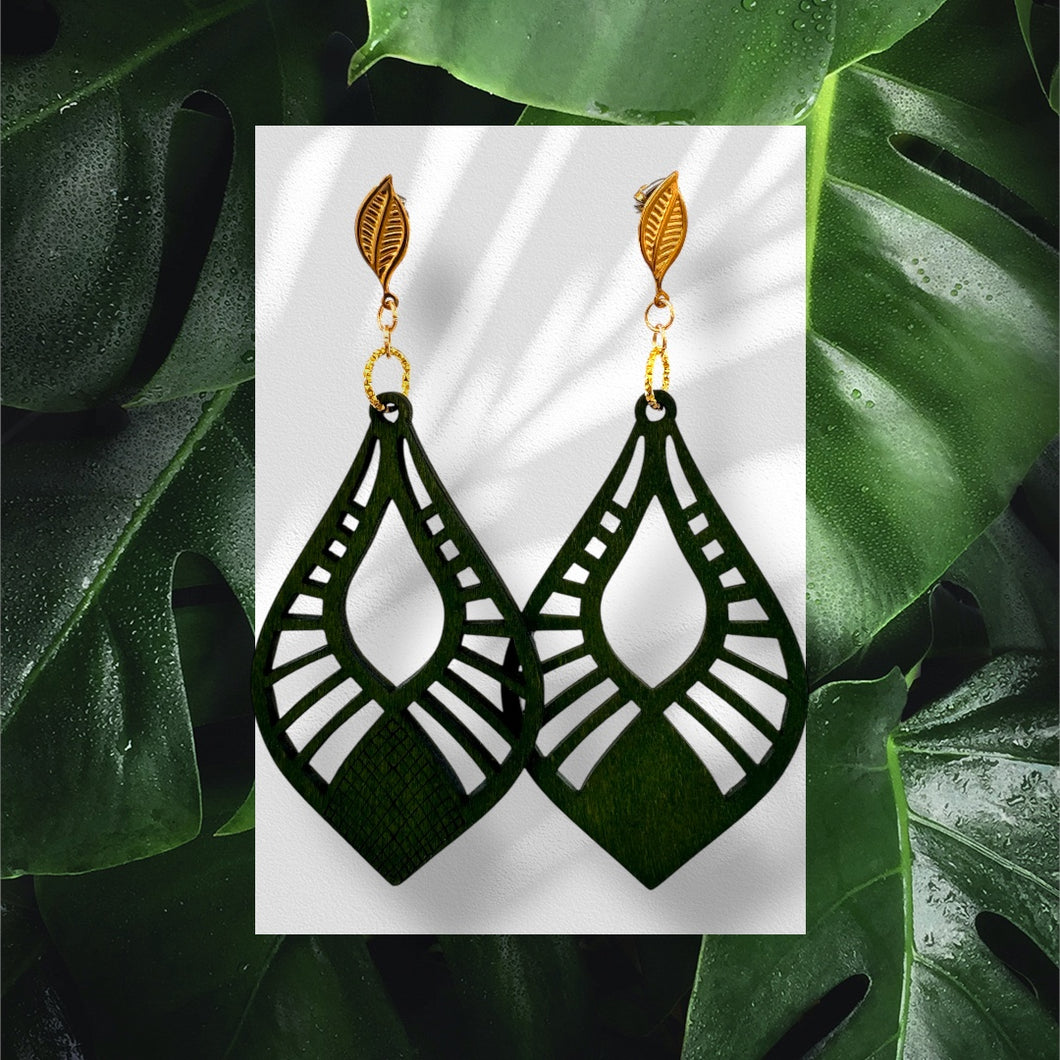 Forest Green wood earrings
